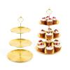2-Piece Set Gold 3-Tier Cupcake Stand, Stainless Steel Dessert Display Stand Serving Tray (Suitable for Birthdays, Weddings, Parties) - Tray for Cakes, Pastries, Candies, Macarons (Gold) view 2