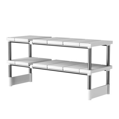 1PCS Stainless Steel Expandable Kitchen Sink Storage Rack - Multi-layer Multifunctional Organizer for Cabinets(Bilayer)