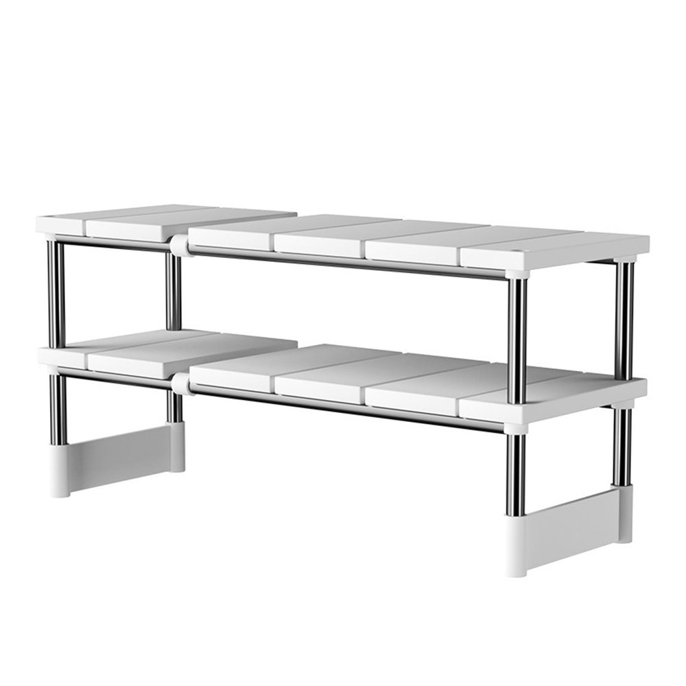1PCS Stainless Steel Expandable Kitchen Sink Storage Rack - Multi-layer Multifunctional Organizer for Cabinets(Bilayer)