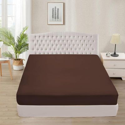 1000 TC Super Soft 1-Piece Fitted Bottom Sheet Only Grand King (80" x 98") Comfy & Breathable Peruvian Pima Cotton Fits Fully Elastic 14-18" Deep Pocket (Grand King, Solid, Chocolate)