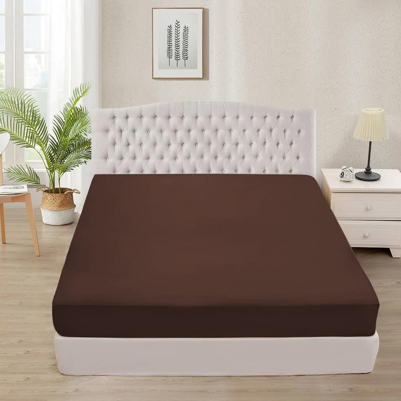 1000 TC Super Soft 1-Piece Fitted Bottom Sheet Only Grand King (80" x 98") Comfy & Breathable Peruvian Pima Cotton Fits Fully Elastic 14-18" Deep Pocket (Grand King, Solid, Chocolate)
