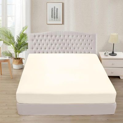 1000 TC Super Soft 1-Piece Fitted Bottom Sheet Only Emperor (84" x 84") Comfy & Breathable Peruvian Pima Cotton Fits Fully Elastic 7-9" Deep Pocket (Emperor, Solid, Ivory)