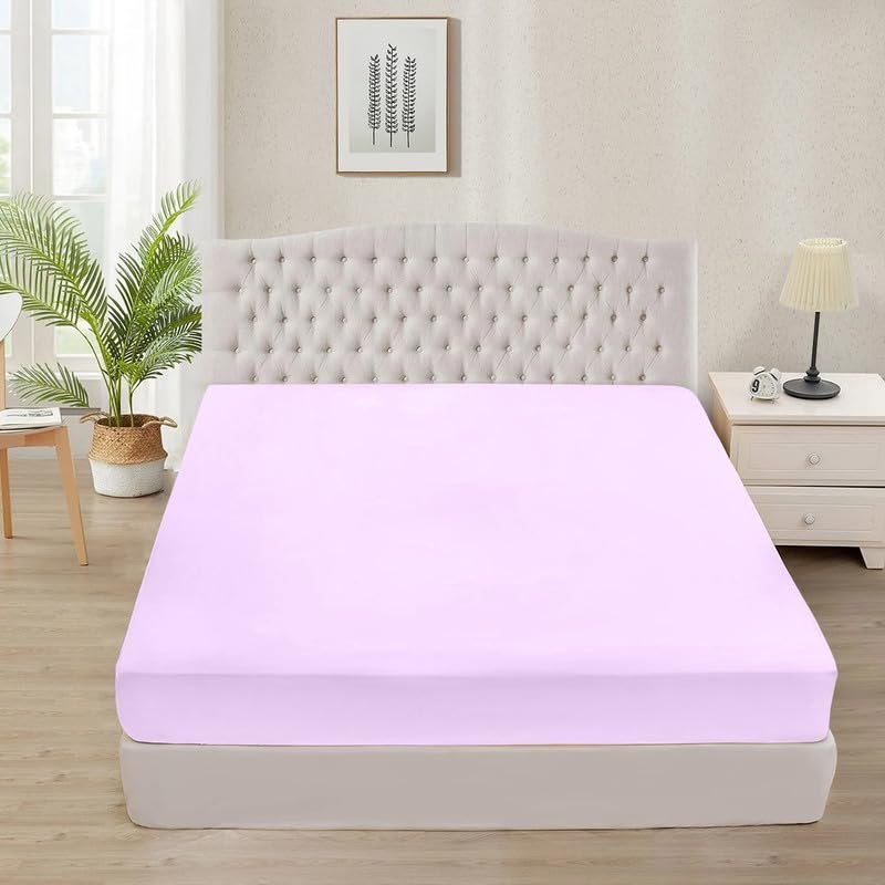 1000 TC Super Soft 1-Piece Fitted Bottom Sheet Only Emperor (84" x 84") Comfy & Breathable Peruvian Pima Cotton Fits Fully Elastic 14-18" Deep Pocket (Emperor, Solid, Lilac)