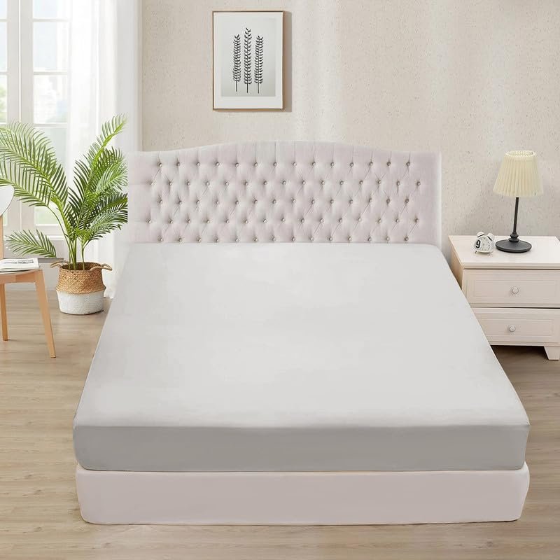 1000 TC Super Soft 1-Piece Fitted Bottom Sheet Only Grand King (80" x 98") Comfy & Breathable Peruvian Pima Cotton Fits Fully Elastic 7-9" Deep Pocket (Grand King, Solid, Silver Grey)