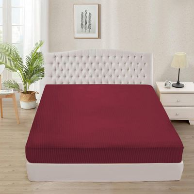 1000 TC Super Soft 1-Piece Fitted Bottom Sheet Only Twin-XL (39" x 80") Comfy & Breathable Peruvian Pima Cotton Fits Fully Elastic 10-12" Deep Pocket (Twin-XL, Stripe, Burgundy)