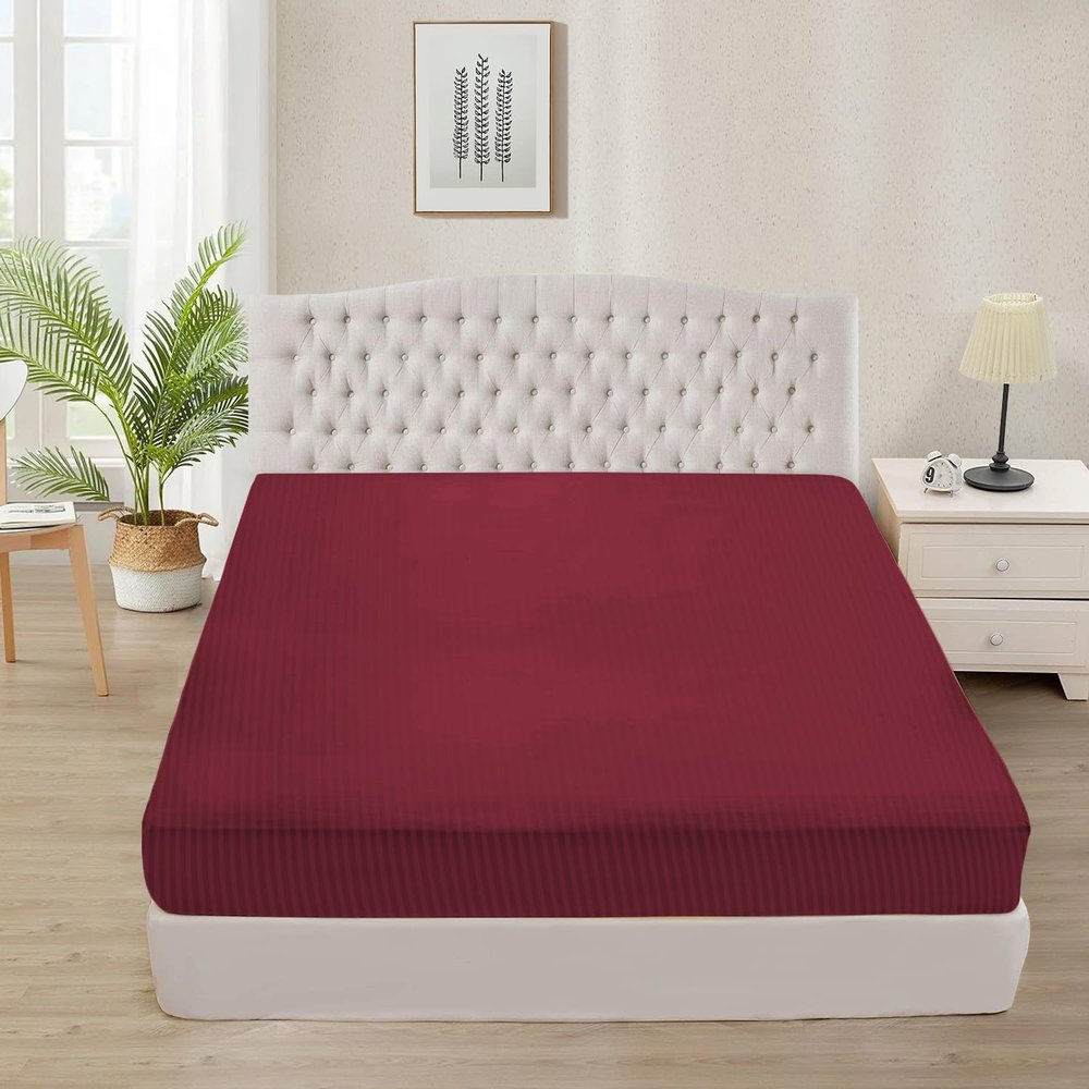 1000 TC Super Soft 1-Piece Fitted Bottom Sheet Only Twin-XL (39" x 80") Comfy & Breathable Peruvian Pima Cotton Fits Fully Elastic 10-12" Deep Pocket (Twin-XL, Stripe, Burgundy)