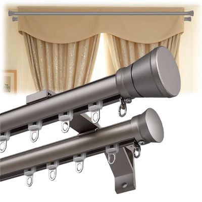 Aluminium Curtain Track Heavy Duty Curtain Rail with Silent Roller Double Curtain Rod for Window Bedroom Living Room 1-6m(Gray,1.4m)