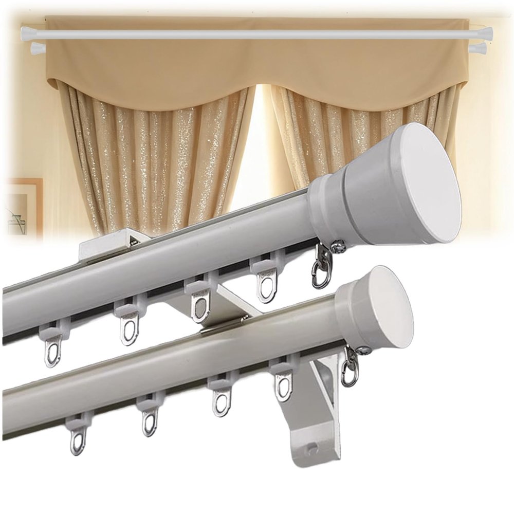 Aluminium Curtain Track Heavy Duty Curtain Rail with Silent Roller Double Curtain Rod for Window Bedroom Living Room 1-6m(White,1.4m)