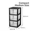 3 Drawer Plastic Storage Tower, Medium 14.9" x 12.6" x 25.3" Organizer Chest with Removable Clear Bins, Lightweight Drawer Unit for Closet, Office, Dorm and Bathroom Organization, Black view 2