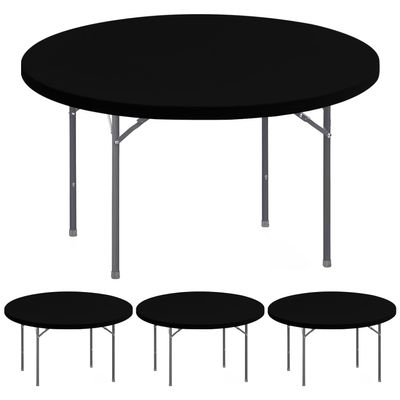 4 Pack Round Fitted Tablecloth for 60 Inches Tables Elastic Waterproof Stretch Washable Folding Picnic Patio Table Cover Indoor Outdoor Spandex Table Cloth for Wedding Dining Banquet Parties (Black)