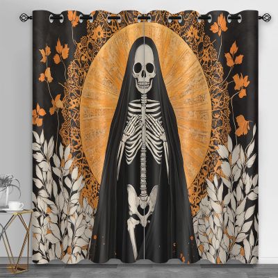 DEOUFIA Iconic Skull Blackout Curtain, Grim Reaper Skeleton Window Curtain, Dark Aesthetics 2 Panels Panels Grommet Light Filtering Window Curtains, 42 x 63 Inch, 2 Panels