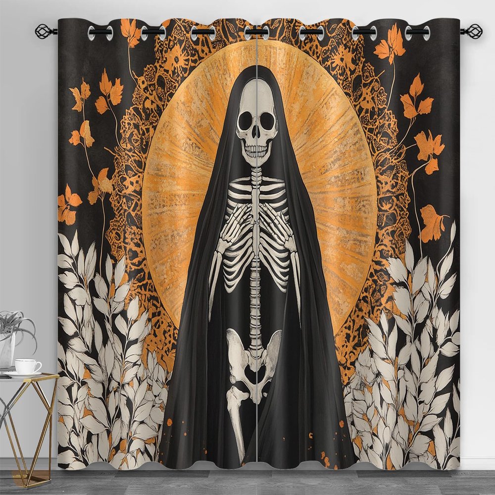 DEOUFIA Iconic Skull Blackout Curtain, Grim Reaper Skeleton Window Curtain, Dark Aesthetics 2 Panels Panels Grommet Light Filtering Window Curtains, 42 x 63 Inch, 2 Panels