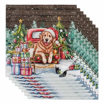 Cloth Napkins Set of 8, Christmas Tree Truck Dog Dinner Napkins Cloth Washable Reusable Napkin for Wedding Holiday Party Dinner Table Decor Winter Snowflakes