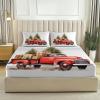Sheet Set Twin Red Christmas Retro Truck Gift Boxes Luxury Soft Brushed Microfiber Fitted Sheet 3-Piece Set Deep Pocket, Wrinkle-Resistant, Hypoallergenic Bedding for Queen/King Beds view 1