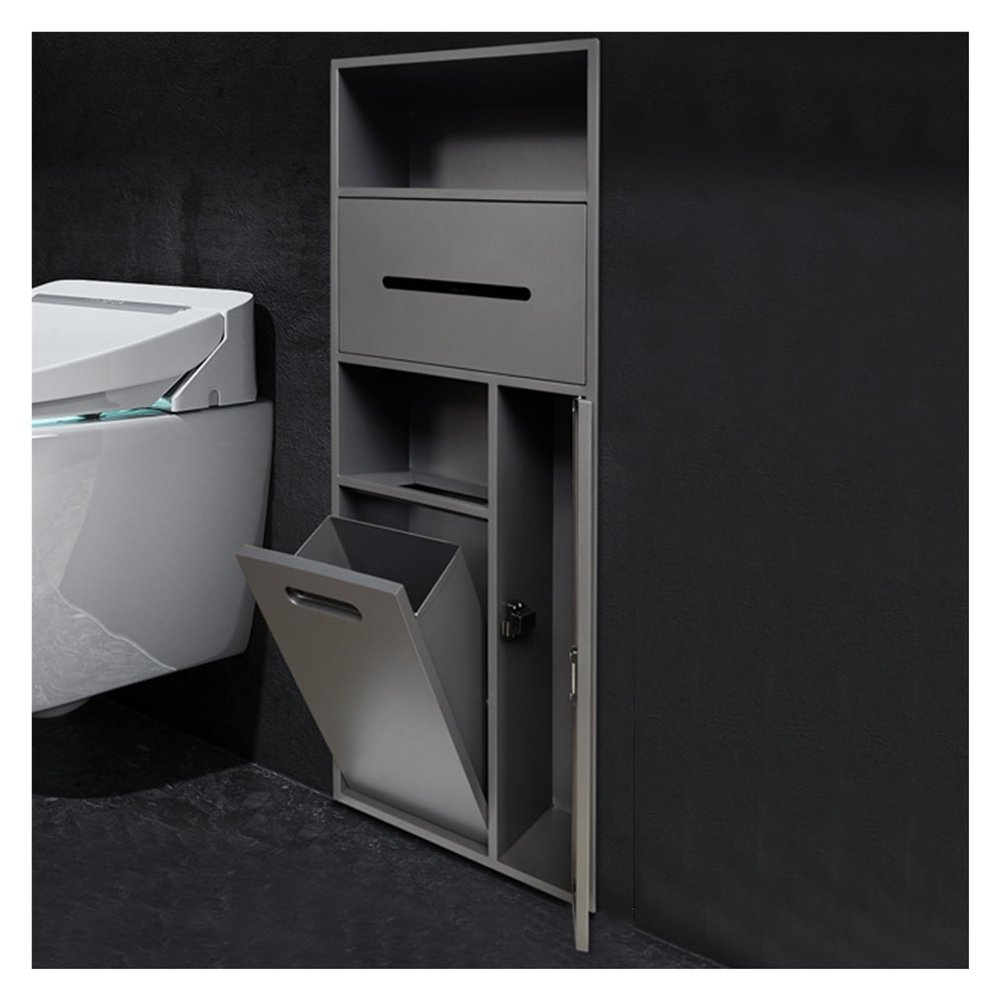 304 Stainless Steel Bathroom Niche, Hidden Trash Can Cabinet, Embedded Toilet Roll Holder, Toilet Brush Storage Rack for Bedroom Office Kitchen