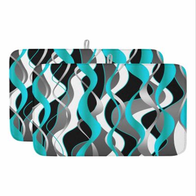 Absorbent Dish Drying Mat for Kitchen Counter,Distortion Blue Stripes Microfiber Quick Dry Pad Dishes Drainer Rack Mats for Under Sink Utensils 18x24in,2 Pack,Abstract Geometric Art