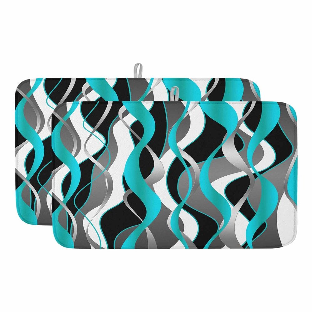 Absorbent Dish Drying Mat for Kitchen Counter,Distortion Blue Stripes Microfiber Quick Dry Pad Dishes Drainer Rack Mats for Under Sink Utensils 18x24in,2 Pack,Abstract Geometric Art