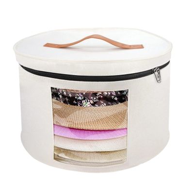 Kronabelle Round Felt Storage Box for Baseball Caps, Cap Organizer with Handle, Zipper Closure, Clear Window, Space-Saving Design for Women, Ideal for Portable Use, White