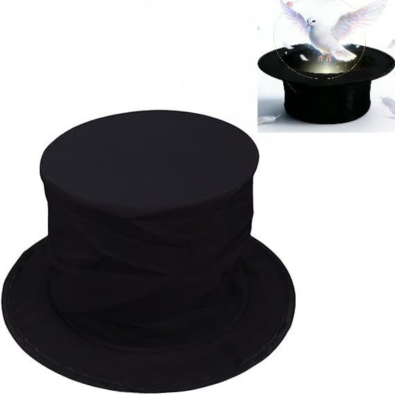 FerneeButy Magician Top Hat Spring Hat Props for Stage Magic Shows, Collapsible Design with Hidden Compartment, Universal Fit 7.09inch Head Opening