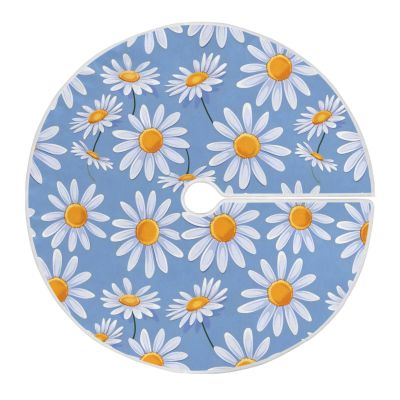 Blue Daisies Decorative Christmas Tree Skirt Round mini Christmas Tree Skirt Knitted for Farmhouse Farmhouse Farmhouse 48 inch Diameter decoraciones