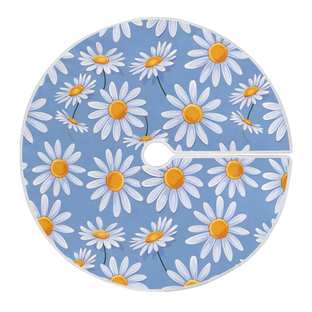Blue Daisies Decorative Christmas Tree Skirt Round mini Christmas Tree Skirt Knitted for Farmhouse Farmhouse Farmhouse 48 inch Diameter decoraciones