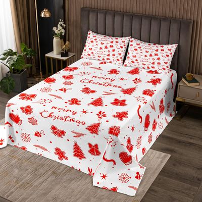 Merry Christmas Kids Bedspread Twin Size,Gingerbread Man Xmas Tree Plant Coverlet Set,Girls Boys Room Decor,Snowflake Winter Holiday Quilted Coverlet,White Red Bedding Quilt,1 Pillowcase