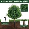 25Inch Artificial Cedar Topiary Ball Trees Set of 4 - UV Resistant Faux Shrub Bushes with Ground Spike, Indoor/Outdoor Artificial Plants for Front Porch, Garden, Patio & Planters view 3