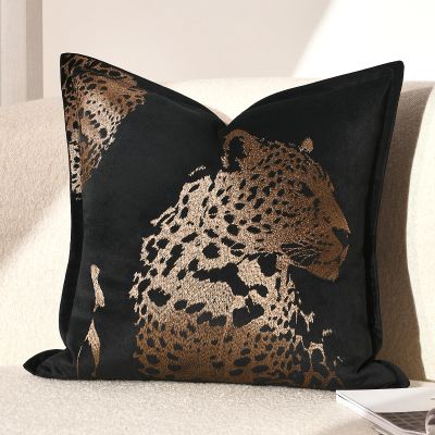 AIBU HOME Velvet Throw Pillow Covers 18x18'', New Upgrade Brown Cheetah Leopard Embroidered Pillows Cover, Decorative Pillow Cushion Cover for Sofa Bed Bedroom Living Room