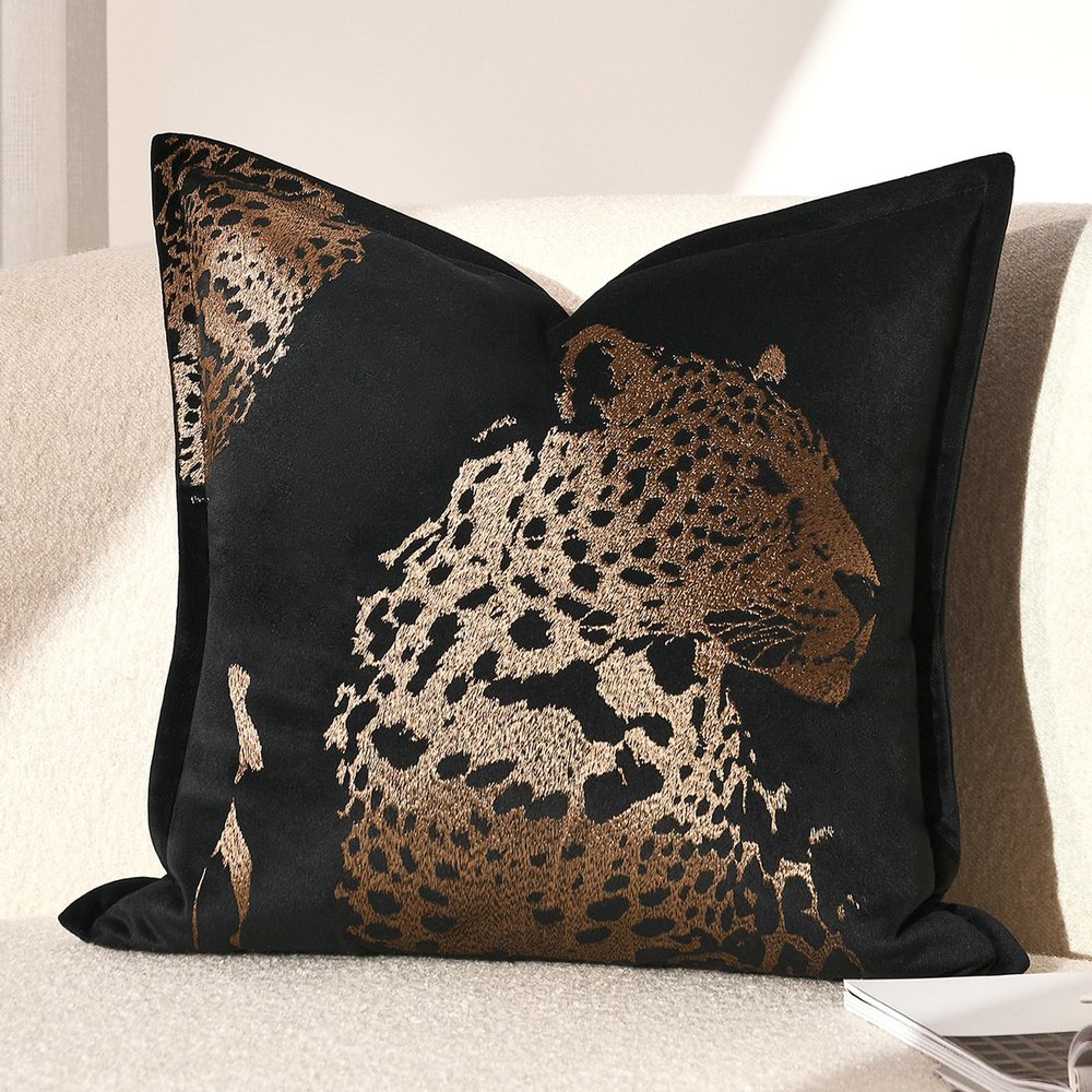 AIBU HOME Velvet Throw Pillow Covers 18x18'', New Upgrade Brown Cheetah Leopard Embroidered Pillows Cover, Decorative Pillow Cushion Cover for Sofa Bed Bedroom Living Room