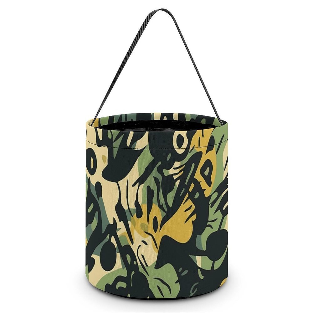 MUSM Green And Black Pattern Trick Or Treat Bag Halloween Candy Bag with Handle, Reusable Durable Goodie Bags for Party