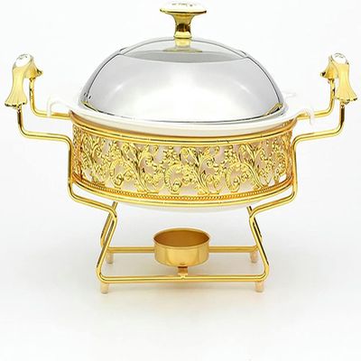 DSWMY Catering Supplies,Golden Pattern Chafing Dish Buffet Set, Round Stainless Steel with Lid for Weddings Parties Banquets Events, and Warmer(28 cm)