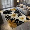 10x17 Tropical Floral Leave Area Rug, Luxury Botanical Palm Leaf Rug, Hibiscus & Monstera Rugs, Leaf Area Rugs, Washable Gold and Black Tropical Plant Carpet for Living Room view 1
