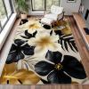10x17 Tropical Floral Leave Area Rug, Luxury Botanical Palm Leaf Rug, Hibiscus & Monstera Rugs, Leaf Area Rugs, Washable Gold and Black Tropical Plant Carpet for Living Room view 3