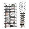 2 Row/2-8 Tier Shoe Rack, Black Metal Stackable Shoe Shelf with 6 Hooks, Space Saving Storage Organizer for Entryway Hallway, Large Capacity Shoes Stand Holder(110 cm/43.31 in(2 Row/6 Tier)) view 1