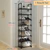 2 Row/2-8 Tier Shoe Rack, Black Metal Stackable Shoe Shelf with 6 Hooks, Space Saving Storage Organizer for Entryway Hallway, Large Capacity Shoes Stand Holder(145 cm/57.1 in(1 Row/8 Tier)) view 2