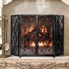 Fireplace Screen with Doors Black, 683282 Cm, Foldable Child Proof Mesh for Hearth/Open Fires, Trifold Antique Privacy Screens view 1