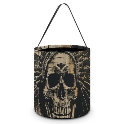 MUSM Skull And Feathers Trick Or Treat Bag Halloween Candy Bag with Handle, Reusable Durable Goodie Bags for Party