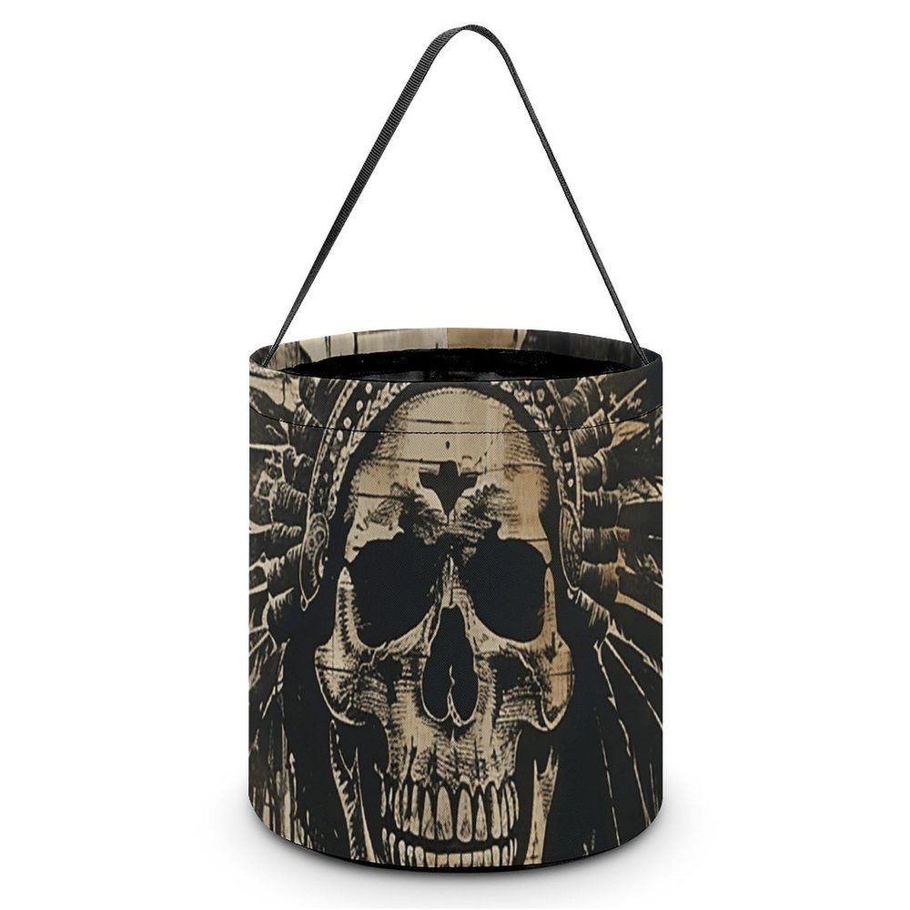 MUSM Skull And Feathers Trick Or Treat Bag Halloween Candy Bag with Handle, Reusable Durable Goodie Bags for Party