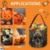MUSM Skull And Feathers Trick Or Treat Bag Halloween Candy Bag with Handle, Reusable Durable Goodie Bags for Party view 3