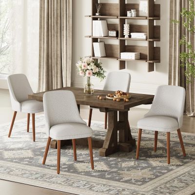 MALOL Dining Chairs Set of 4, Upholstered Dining Room Chair with Wood Legs, High-Back Padded Kitchen Chairs for Dining Room/Restaurant/Cafe, Light Grey