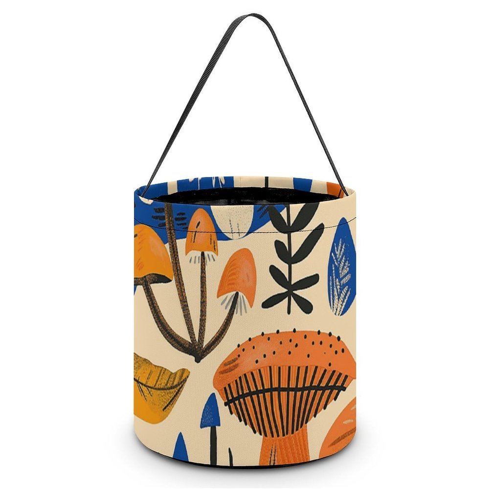 Mushrooms And Leaves Trick Or Treat Bag Halloween Candy Bag with Handle, Reusable Durable Goodie Bags for Party