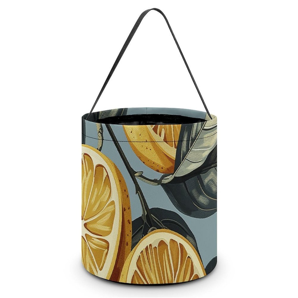 MUSM Lemon with Leaves Trick Or Treat Bag Halloween Candy Bag with Handle, Reusable Durable Goodie Bags for Party