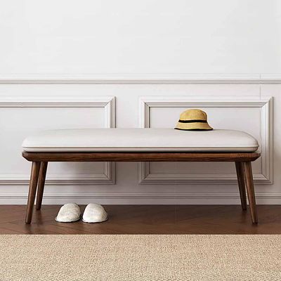 Entryway Bench, Upholstered Dining Bench with Solid Wood Legs Farmhouse Window Bench PU Leather Seat for Living Room Hallway Kitchen