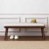 Entryway Bench, Upholstered Dining Bench with Solid Wood Legs Farmhouse Window Bench PU Leather Seat for Living Room Hallway Kitchen view 1