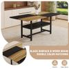 71" Dining Table Set for 6 with Storage Shelf, Modern Rectangular Kitchen Table with 6 PU Leather Chairs, Brown & Black Top with Black Metal Legs for Kitchen, Dining Room, or Office view 4