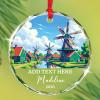 2026 Zaanse Schans Glass Ornament Xmas Tree, Personalized Windmill Netherland Ornaments, Zaanse Schans Scenic View Keepsake Decor, Custom Text & Name Netherland Travel Trip Glass Ornament Christmas view 1