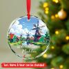 2026 Zaanse Schans Glass Ornament Xmas Tree, Personalized Windmill Netherland Ornaments, Zaanse Schans Scenic View Keepsake Decor, Custom Text & Name Netherland Travel Trip Glass Ornament Christmas view 2
