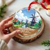 2026 Zaanse Schans Glass Ornament Xmas Tree, Personalized Windmill Netherland Ornaments, Zaanse Schans Scenic View Keepsake Decor, Custom Text & Name Netherland Travel Trip Glass Ornament Christmas view 3