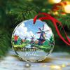 2026 Zaanse Schans Glass Ornament Xmas Tree, Personalized Windmill Netherland Ornaments, Zaanse Schans Scenic View Keepsake Decor, Custom Text & Name Netherland Travel Trip Glass Ornament Christmas view 4