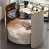 2-Tier Round Nightstand Creative Bedside Table with Tempered Glass Top End Side Table with Drawer and Shelf Night Stand(Light Grey) view 1